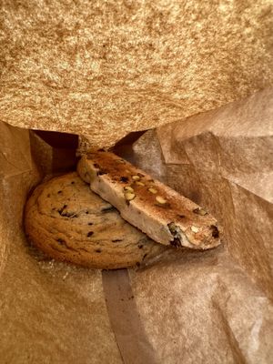 Chocolate chip cookie and biscotti  at Take Two Cafe in Schenectady