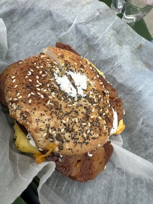 Night out on an everything bagel  at Take Two Cafe in Schenectady