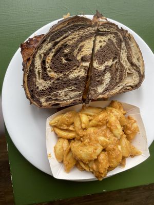 Vegan Ruben with Mac and cheese side  at Take Two Cafe in Schenectady
