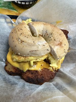 Night out on an everything bagel - also deliciouss  at Take Two Cafe in Schenectady