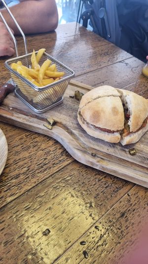 Vegan burrger & fries (didn't come cut up) at Temptations in Menorca