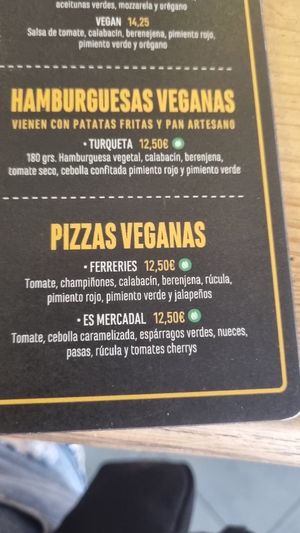 Vegan options on menu at Temptations in Menorca