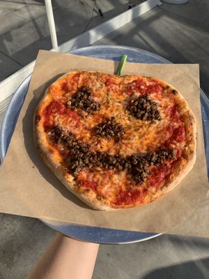 Halloween sausage pizza  at Party Beer Co in Los Angeles