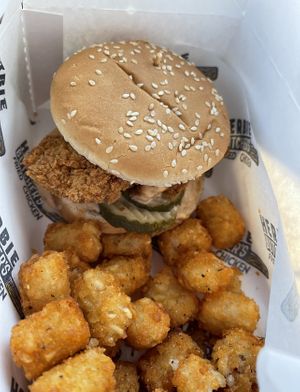 Chicken sandwich with tots  at Herbie Butcher's Fried Chicken in Minneapolis
