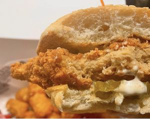 Bleu Fire Chicken Sandwich
(Dragon dusted crispy chicken, pickles and bleu cheese sauce) 💚  at Herbie Butcher's Fried Chicken in Minneapolis