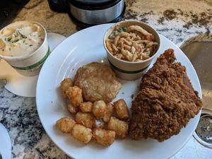 Part of the small bucket, hot dish side, and separate mashed potatoes. at Herbie Butcher's Fried Chicken in Minneapolis
