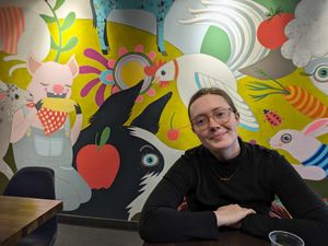 Colorful mural inside! at Herbie Butcher's Fried Chicken in Minneapolis