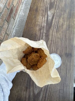 fried pickles (I forgot I ordered these but they were AMAZING.)  #Veganuary at Herbie Butcher's Fried Chicken in Minneapolis