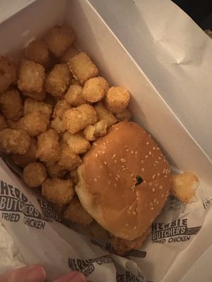 Fried chicken sandwich with tots   at Herbie Butcher's Fried Chicken in Minneapolis