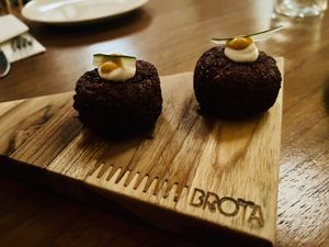 Pink falafel  at Brota in Rio De Janeiro