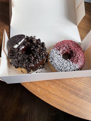Pokeball and choc fudge   at Happy Donuts in Bergen