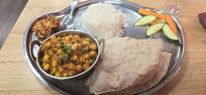 Vegan Chana Masala lunch with dry Roti instead of Naan, and no dairy at Durbar Nepalese and Indian Bistro in Cheyenne