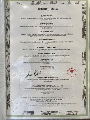 Smoothie & Acai Bowl Menu at Plants and Me in Southport