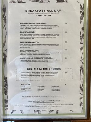 Breakfast Menu 7AM - 2PM at Plants and Me in Southport