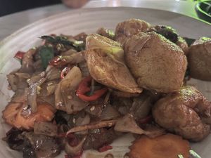 Spicy flat rice noodle stir fry   at Phat Boy in Brisbane