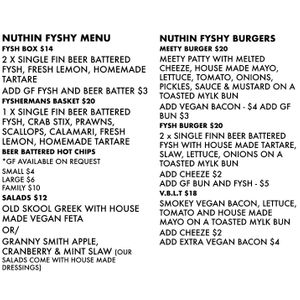 Menu at Nuthin Fyshy in Leederville