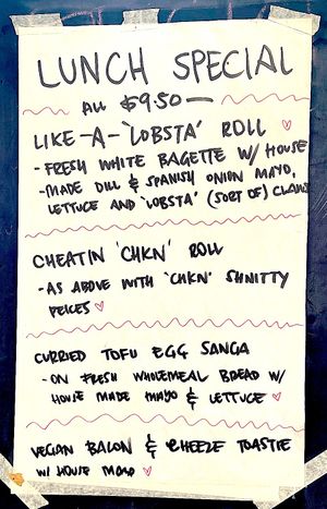 My lunch of a Fisherman's Basket with a Greek Salad cost $30.  These lunch-time specials, all at $9.50, look to be more cost-effective options for lunch. at Nuthin Fyshy in Leederville