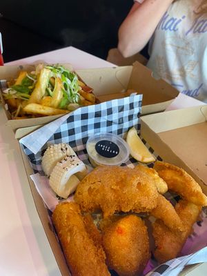 Seafood basket and loaded chips   at Nuthin Fyshy in Leederville