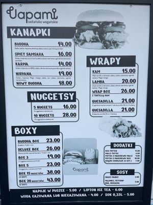 Current menu at Uapami in Krakow