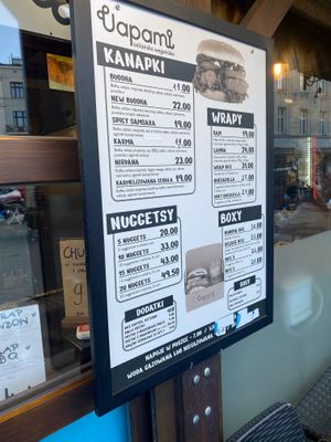 Menu at Uapami in Krakow