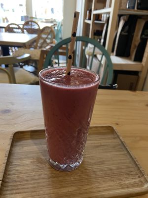 Pink pitaya smoothie: nice, but with a clear coconut taste  at Blossom in Leiden