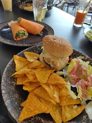 Vegan burger and tempeh wrap at Blossom in Leiden