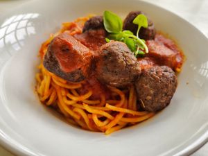 Spaghetti with impossible meatballs at Walt Disney World - Tony's Town Square Restaurant in Lake Buena Vista