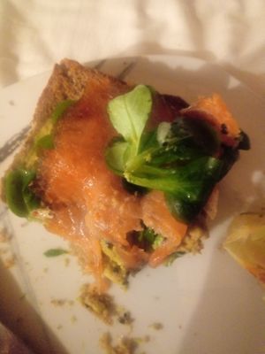 Seems suspiciously or splendidly like real salmon. at La Zapatería del Abuelo in Ourense