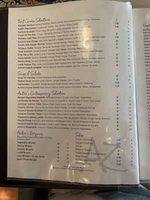 Menu page 2. The little V’s are vegan options.   at Azitra in Raleigh
