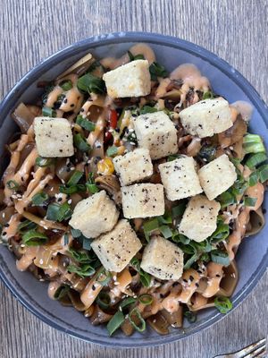 Terranoodz with tofu   at Blockhead Beerworks in Valparaiso