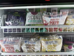 Frozen fruit pulp for making smoothies  at World Green Acai Bowl in Larkspur