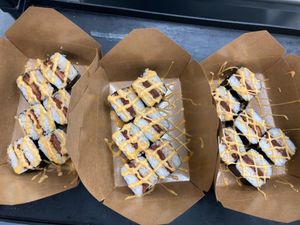 Musubis ft. Omnipork luncheon slice (vegan) at Roll The Veg in Sault Ste Marie