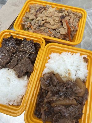 Korean BBQ, chick’n less Adobo, chick’n less fried rice  at Roll The Veg in Sault Ste Marie