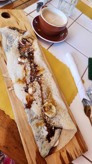 Vegan Walnut Caramel Chocolate Banana Crepe at Red Bud Cafe in Daytona Beach