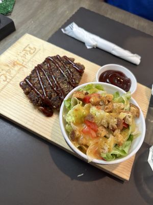 “Meat” loaf and small salad. The dressing was Italian   at Red Bud Cafe in Daytona Beach