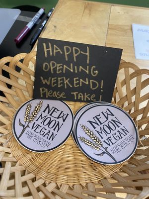 Special stickers  at New Moon Vegan in Batavia
