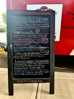 I Heart Ice Cream sample menu. Only one vegan option, the Strawberry Mango. at I Heart Ice Cream in Dayton