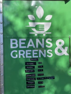 Hours as of August 2021 at Beans & Greens - Food Truck in Fredericksburg