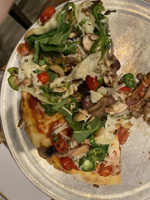 Veggie Feast pizza, with vegan cheese substitute and vegan cauliflower crust at Lake Tahoe AleWorX  in Stateline