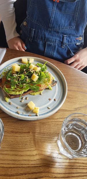 Avo and tomato toast with vegan cheese at The New Inn in Isles Of Scilly