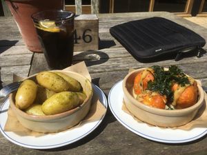 New potatoes in butter and pesto. Crispy cauliflower. at The New Inn in Isles Of Scilly