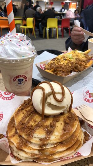 Biscoff pancakes, birthday cake milkshake  at Fat Annie's in Leeds