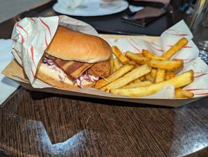 Chicken and bacon faux burger at Fat Annie's in Leeds