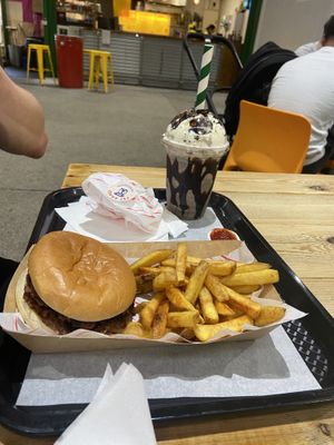 Plain vegan burger and Oreo milkshake!  at Fat Annie's in Leeds