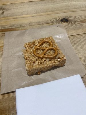 Rice crispie with salted caramel and pretzel!   at Fat Annie's in Leeds