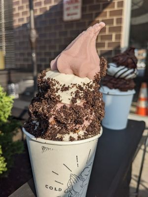 Strawberry/ sweet cream twist with oreo at Cold Truth in Detroit