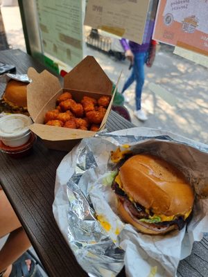 60/40 patty with tots at Fat Boy's Vegan Burgers in Brooklyn