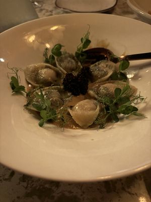 This was UNREAL. Capaletti with morels. Best pasta dish I’ve ever had.  at Soda Club in New York City