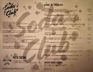 Menu  at Soda Club in New York City