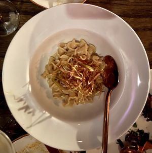 Gigli with crispy leaks at Soda Club in New York City